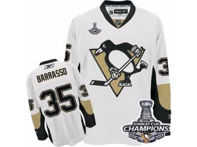 Men's Reebok Pittsburgh Penguins #35 Tom Barrasso Premier White Away 2016 Stanley Cup Champions NHL Jersey