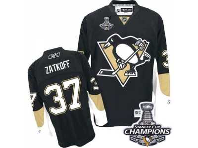 Men's Reebok Pittsburgh Penguins #37 Jeff Zatkoff Premier Black Home 2016 Stanley Cup Champions NHL Jersey