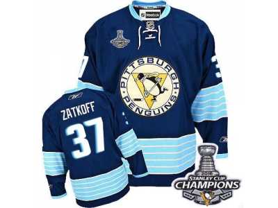 Men's Reebok Pittsburgh Penguins #37 Jeff Zatkoff Premier Navy Blue Third Vintage 2016 Stanley Cup Champions NHL Jersey