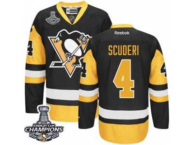 Men's Reebok Pittsburgh Penguins #4 Rob Scuderi Premier Black Gold Third 2016 Stanley Cup Champions NHL Jersey