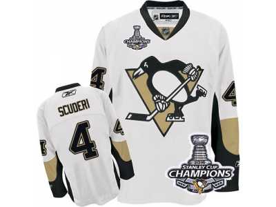 Men's Reebok Pittsburgh Penguins #4 Rob Scuderi Premier White Away 2016 Stanley Cup Champions NHL Jersey