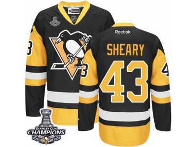 Men's Reebok Pittsburgh Penguins #43 Conor Sheary Authentic Black Gold Third 2016 Stanley Cup Champions NHL Jersey