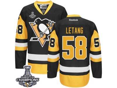 Men's Reebok Pittsburgh Penguins #58 Kris Letang Premier Black Gold Third 2016 Stanley Cup Champions NHL Jersey
