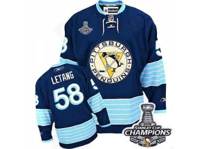 Men's Reebok Pittsburgh Penguins #58 Kris Letang Premier Navy Blue Third Vintage 2016 Stanley Cup Champions NHL Jersey
