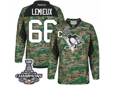 Men's Reebok Pittsburgh Penguins #66 Mario Lemieux Premier Camo Veterans Day Practice 2016 Stanley Cup Champions NHL Jersey