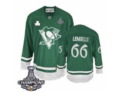 Men's Reebok Pittsburgh Penguins #66 Mario Lemieux Premier Green St Patty's Day 2016 Stanley Cup Champions NHL Jersey