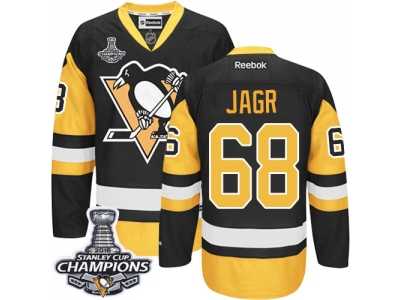 Men's Reebok Pittsburgh Penguins #68 Jaromir Jagr Premier Black Gold Third 2016 Stanley Cup Champions NHL Jersey