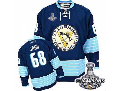 Men's Reebok Pittsburgh Penguins #68 Jaromir Jagr Premier Navy Blue Third Vintage 2016 Stanley Cup Champions NHL Jersey