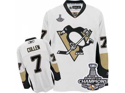 Men's Reebok Pittsburgh Penguins #7 Matt Cullen Premier White Away 2016 Stanley Cup Champions NHL Jersey