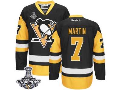 Men's Reebok Pittsburgh Penguins #7 Paul Martin Premier Black Gold Third 2016 Stanley Cup Champions NHL Jersey