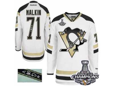 Men's Reebok Pittsburgh Penguins #71 Evgeni Malkin Authentic White 2014 Stadium Series Autographed 2016 Stanley Cup Champions NHL Jersey