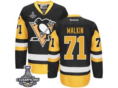 Men's Reebok Pittsburgh Penguins #71 Evgeni Malkin Premier Black Gold Third 2016 Stanley Cup Champions NHL Jersey