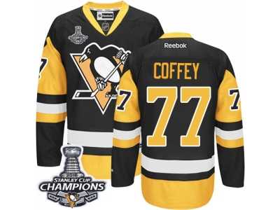 Men's Reebok Pittsburgh Penguins #77 Paul Coffey Premier Black Gold Third 2016 Stanley Cup Champions NHL Jersey