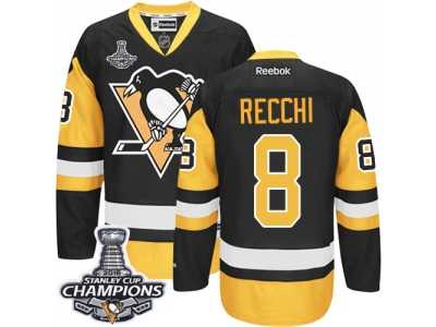 Men's Reebok Pittsburgh Penguins #8 Mark Recchi Premier Black Gold Third 2016 Stanley Cup Champions NHL Jersey