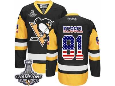 Men's Reebok Pittsburgh Penguins #81 Phil Kessel Premier Black Gold USA Flag Fashion 2016 Stanley Cup Champions NHL Jersey