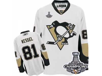 Men's Reebok Pittsburgh Penguins #81 Phil Kessel Premier White Away 2016 Stanley Cup Champions NHL Jersey