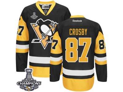 Men's Reebok Pittsburgh Penguins #87 Sidney Crosby Premier Black Gold Third 2016 Stanley Cup Champions NHL Jersey