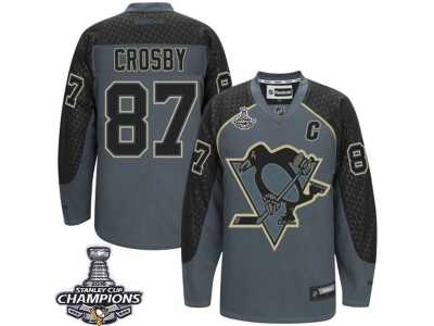 Men's Reebok Pittsburgh Penguins #87 Sidney Crosby Premier Charcoal Cross Check Fashion 2016 Stanley Cup Champions NHL Jersey
