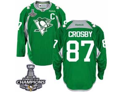 Men's Reebok Pittsburgh Penguins #87 Sidney Crosby Premier Green Practice 2016 Stanley Cup Champions NHL Jersey