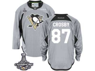 Men's Reebok Pittsburgh Penguins #87 Sidney Crosby Premier Grey Practice 2016 Stanley Cup Champions NHL Jersey