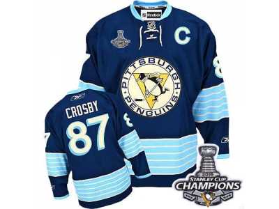 Men's Reebok Pittsburgh Penguins #87 Sidney Crosby Premier Navy Blue Third Vintage 2016 Stanley Cup Champions NHL Jersey