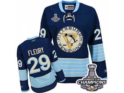 Women's Reebok Pittsburgh Penguins #29 Marc-Andre Fleury Premier Navy Blue Third Vintage 2016 Stanley Cup Champions NHL Jersey