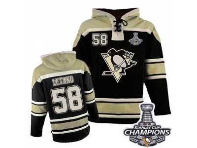 Men's Old Time Hockey Pittsburgh Penguins #58 Kris Letang Authentic Black Sawyer Hooded Sweatshirt 2016 Stanley Cup Champions Bound