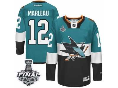 Men's Reebok San Jose Sharks #12 Patrick Marleau Premier Teal Black 2015 Stadium Series 2016 Stanley Cup Final Bound NHL Jersey