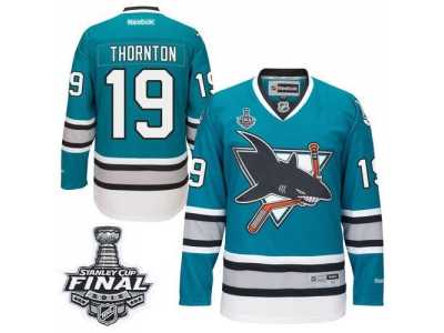 Men's Reebok San Jose Sharks #19 Joe Thornton Premier Teal Green 25th Anniversary 2016 Stanley Cup Final Bound NHL Jersey