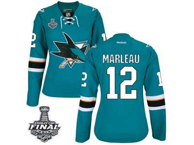 Women's Reebok San Jose Sharks #12 Patrick Marleau Premier Teal Green Home 2016 Stanley Cup Final Bound NHL Jersey