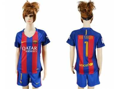 Women's Barcelona #1 Ter Stegen Home Soccer Club Jersey