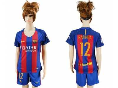 Women's Barcelona #12 Rafinha Home Soccer Club Jersey