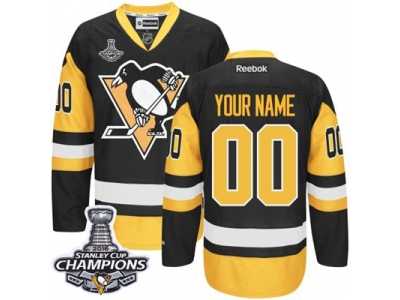 Men's Reebok Pittsburgh Penguins Customized Premier Black Gold Third 2016 Stanley Cup Champions NHL Jersey