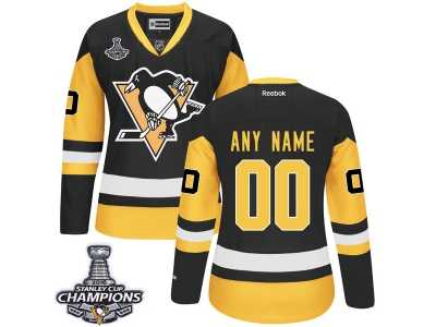 Women's Reebok Pittsburgh Penguins Customized Premier Black Gold Third 2016 Stanley Cup Champions NHL Jersey