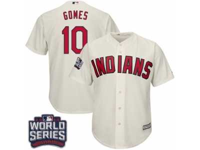 Youth Majestic Cleveland Indians #10 Yan Gomes Authentic Cream Alternate 2 2016 World Series Bound Cool Base MLB Jersey