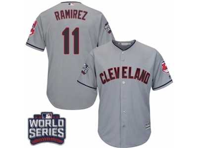 Youth Majestic Cleveland Indians #11 Jose Ramirez Authentic Grey Road 2016 World Series Bound Cool Base MLB Jersey