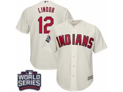 Youth Majestic Cleveland Indians #12 Francisco Lindor Authentic Cream Alternate 2 2016 World Series Bound Cool Base MLB Jersey
