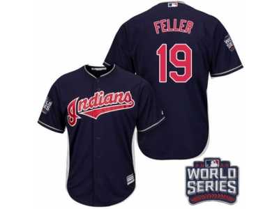 Youth Majestic Cleveland Indians #19 Bob Feller Authentic Navy Blue Alternate 1 2016 World Series Bound Cool Base MLB Jersey