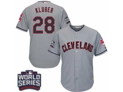 Youth Majestic Cleveland Indians #28 Corey Kluber Authentic Grey Road 2016 World Series Bound Cool Base MLB Jersey