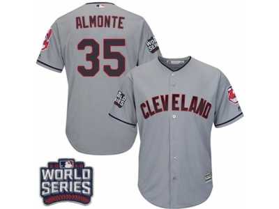 Youth Majestic Cleveland Indians #35 Abraham Almonte Authentic Grey Road 2016 World Series Bound Cool Base MLB Jersey