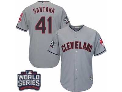 Youth Majestic Cleveland Indians #41 Carlos Santana Authentic Grey Road 2016 World Series Bound Cool Base MLB Jersey