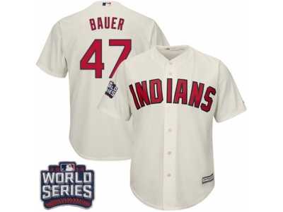 Youth Majestic Cleveland Indians #47 Trevor Bauer Authentic Cream Alternate 2 2016 World Series Bound Cool Base MLB Jersey