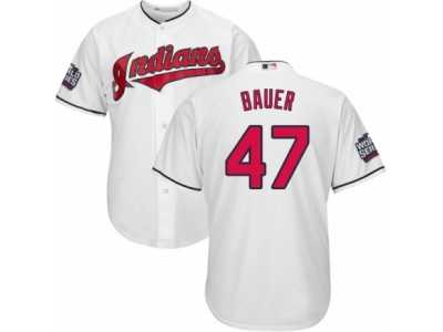 Youth Majestic Cleveland Indians #47 Trevor Bauer Authentic White Home 2016 World Series Bound Cool Base MLB Jersey