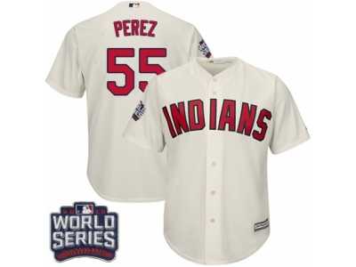 Youth Majestic Cleveland Indians #55 Roberto Perez Authentic Cream Alternate 2 2016 World Series Bound Cool Base MLB Jersey