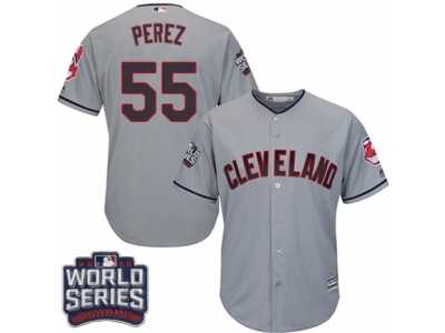 Youth Majestic Cleveland Indians #55 Roberto Perez Authentic Grey Road 2016 World Series Bound Cool Base MLB Jersey