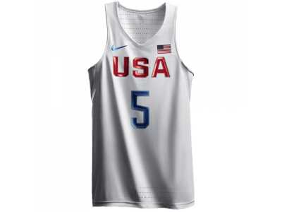 Men's Nike Team USA #5 Kevin Durant Authentic White 2016 Olympic Basketball Jersey