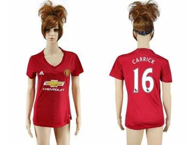 Women's Manchester United #16 Carrick Red Home Soccer Club Jersey