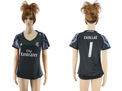 Women's Real Madrid #1 Casillas Sec Away Soccer Club Jersey