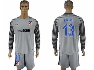 Atletico Madrid #13 Oblak Grey Goalkeeper Long Sleeves Soccer Club Jersey