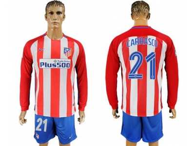 Atletico Madrid #21 Carrasco Home Long Sleeves Soccer Club Jersey